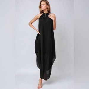 Black Layer Halter Dress With Circular Hemline